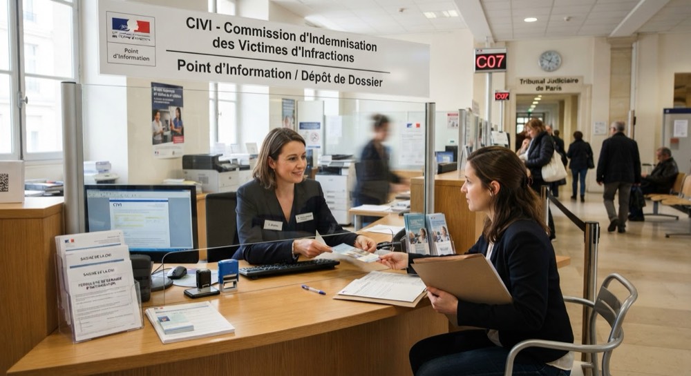 Une victime dépose son dossier au point d'information de la CIVI