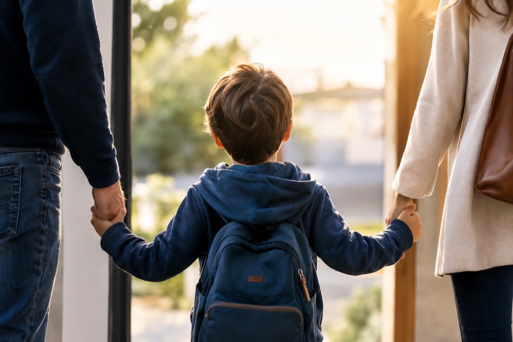Un enfant tenant la main de ses deux parents